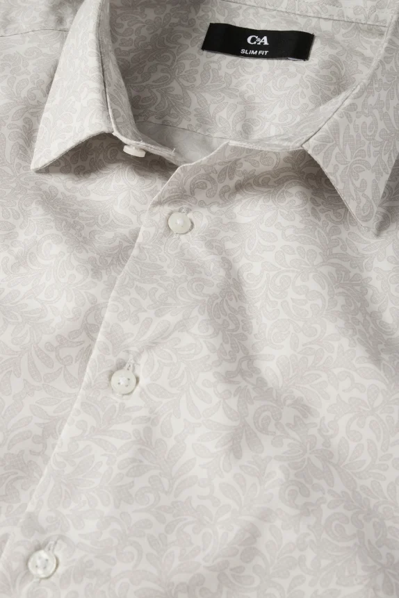 Business shirt - slim fit - kent collar - patterned light gray