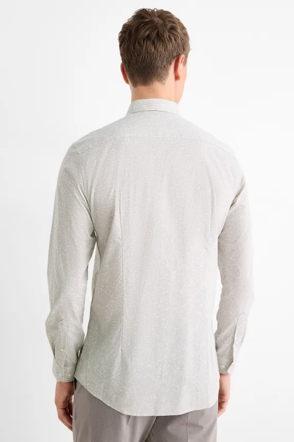 Business shirt - slim fit - kent collar - patterned light gray