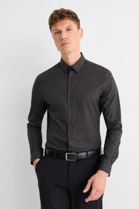 Business shirt - slim fit - kent collar - patterned black