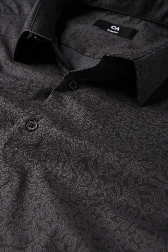 Business shirt - slim fit - kent collar - patterned black
