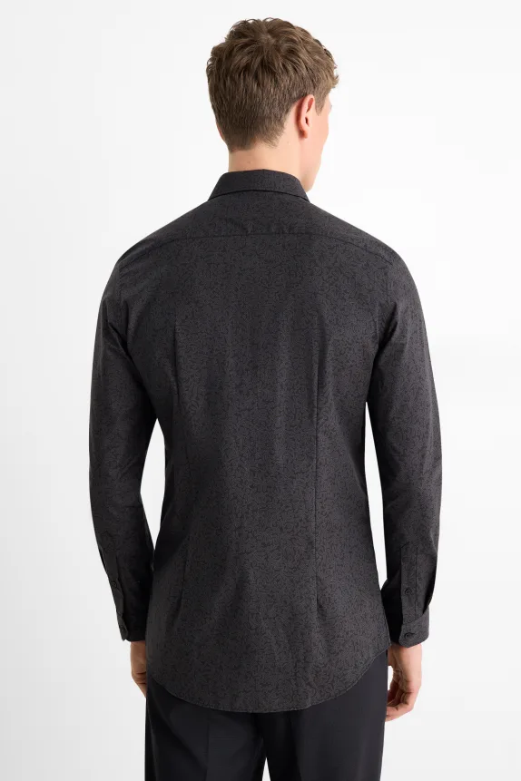 Business shirt - slim fit - kent collar - patterned black