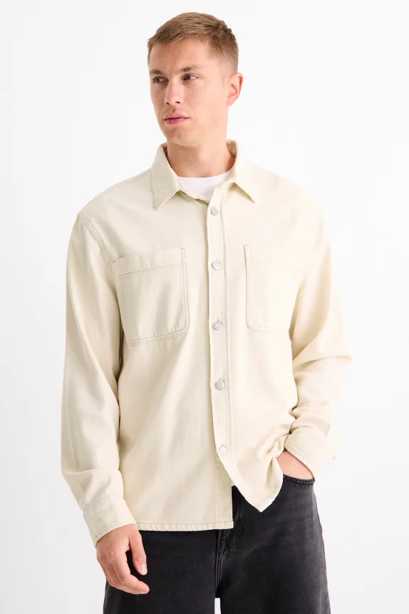 Denim shirt - regular fit - kent collar cremewhite