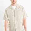 Knitted shirt - regular fit - lapel collar beige