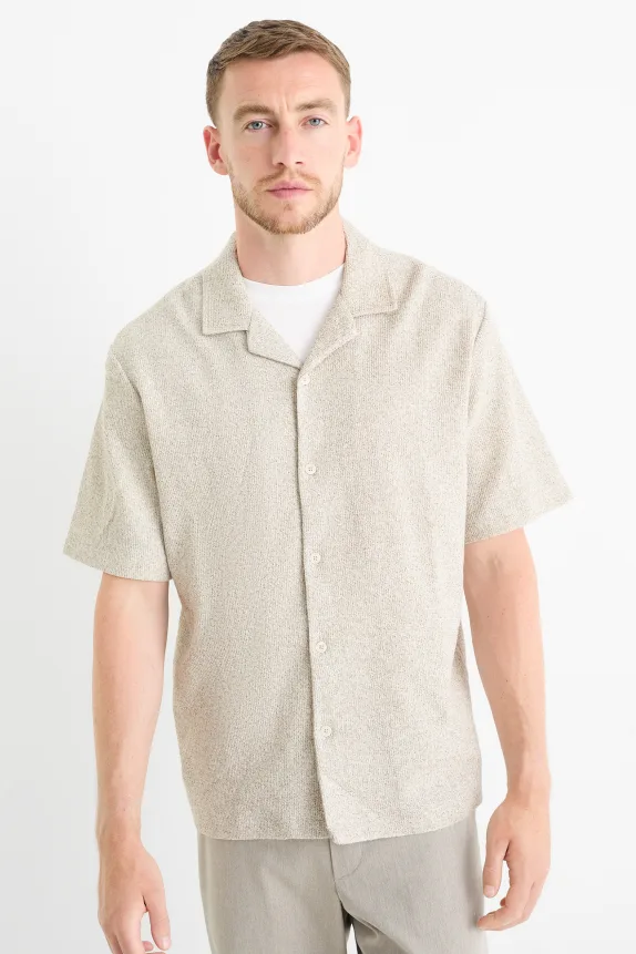 Knitted shirt - regular fit - lapel collar beige