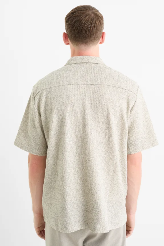 Knitted shirt - regular fit - lapel collar beige