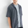 Knitted shirt - regular fit - lapel collar dark blue
