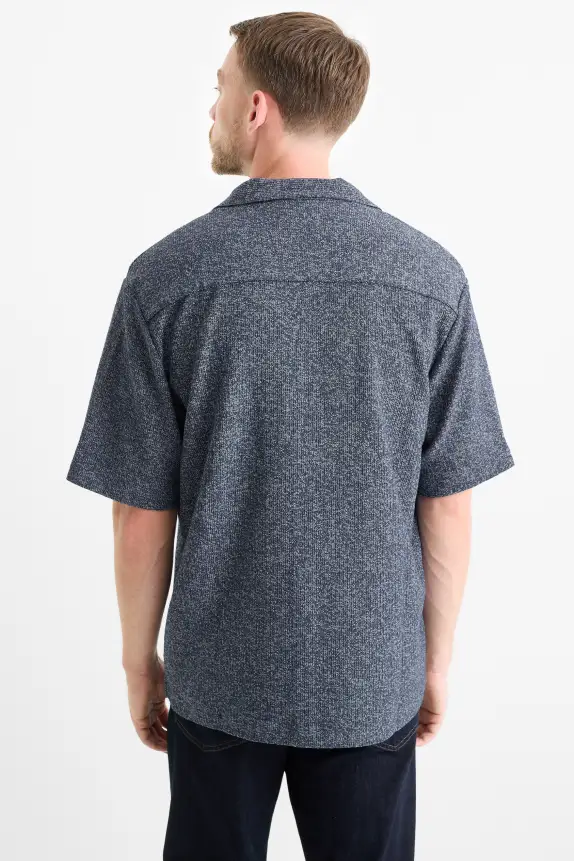 Knitted shirt - regular fit - lapel collar dark blue