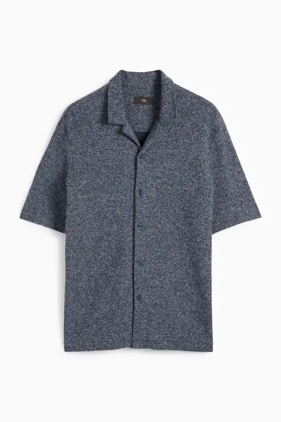 Knitted shirt - regular fit - lapel collar dark blue