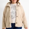 Faux fur jacket with hood beige