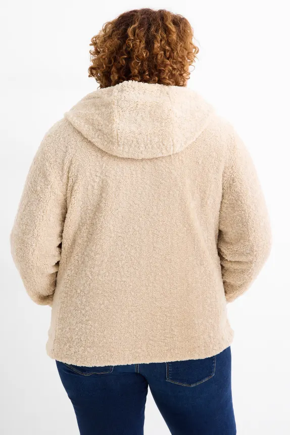 Faux fur jacket with hood beige