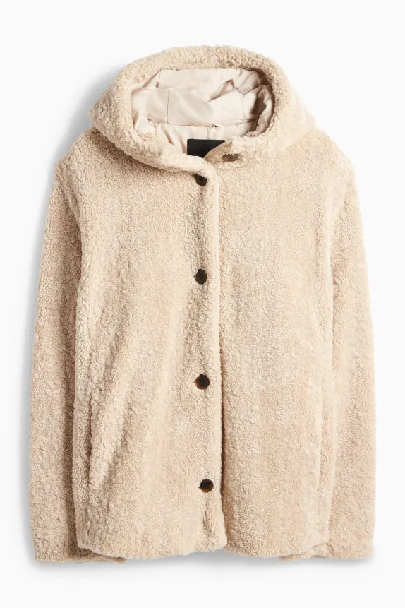 Faux fur jacket with hood beige