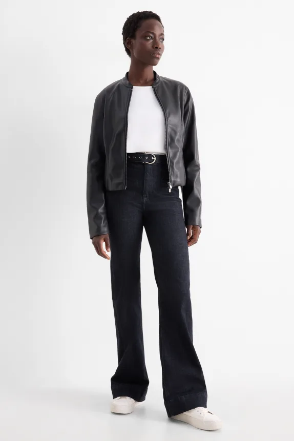 Flared jeans with belt - high waist - LYCRAÂ® denim-dark blue
