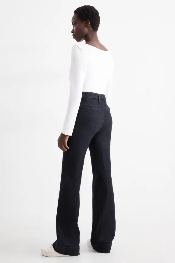 Flared jeans with belt - high waist - LYCRAÂ® denim-dark blue