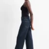 Wide leg jeans - mid-rise waist denim-dark blue