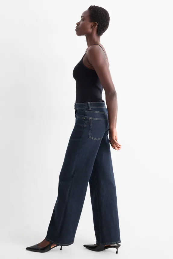 Wide leg jeans - mid-rise waist denim-dark blue