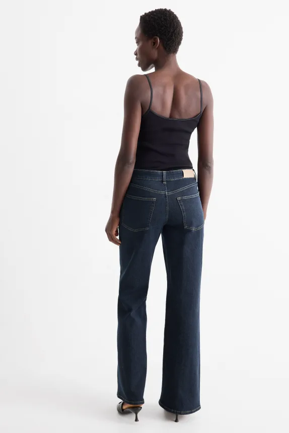 Wide leg jeans - mid-rise waist denim-dark blue