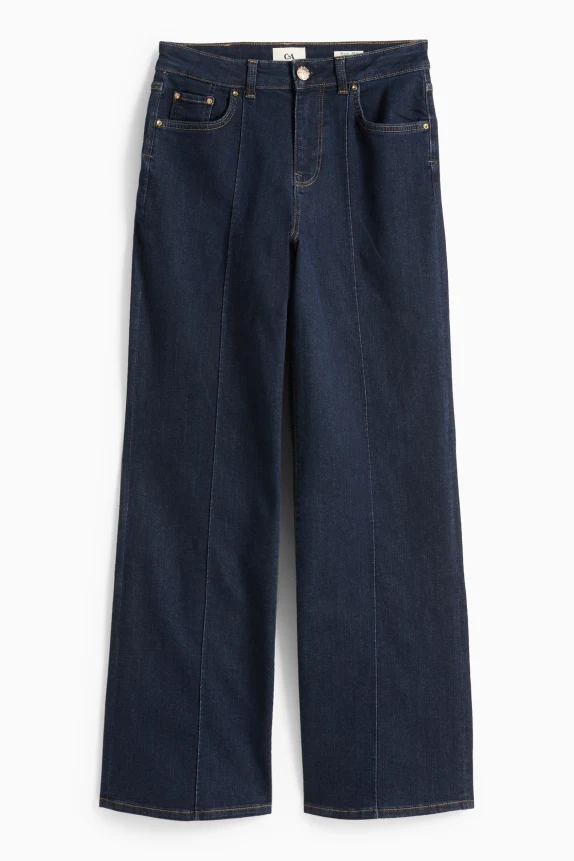 Wide leg jeans - mid-rise waist denim-dark blue