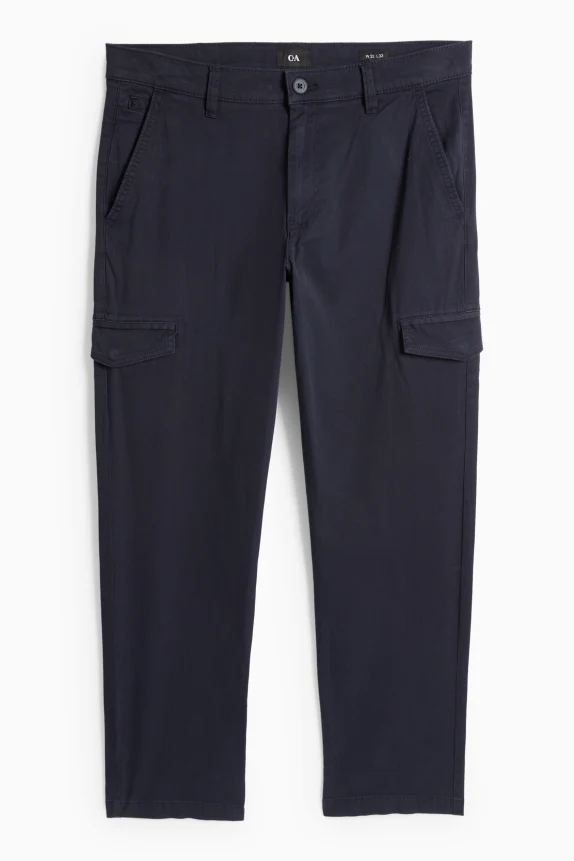 Cargo trousers - tapered fit - textured dark blue
