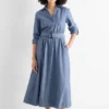 Fit & flare dress with belt - denim look blue