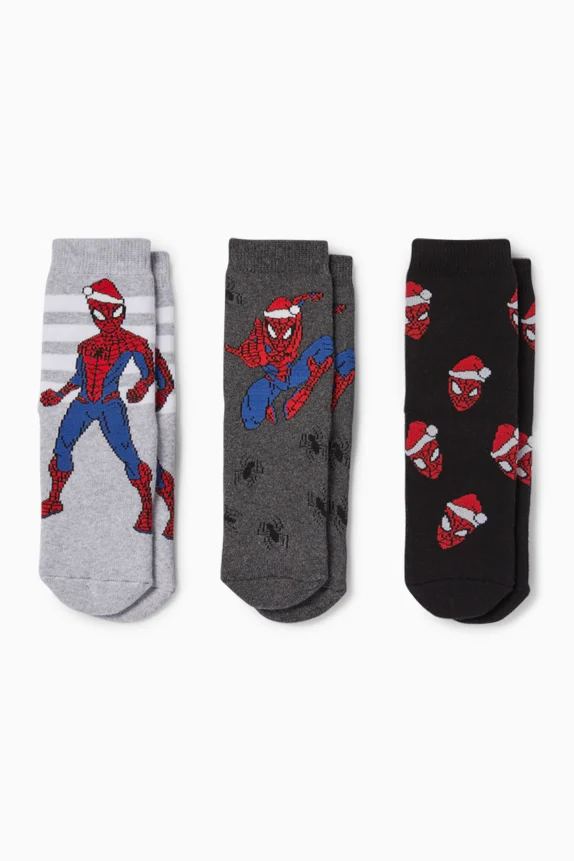 Multipack of 3 - Spider-Man - warm non-slip socks black / gray