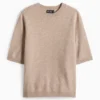 Knitted cashmere jumper - short sleeve beige