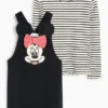 Minnie Mouse - set - velvet dress and long sleeve top - 2 piece black / white