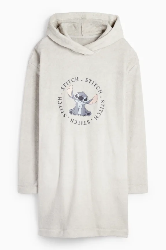 Fleece nightdress with hood - Lilo & Stitch light gray