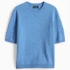Knitted cashmere jumper - short sleeve blue