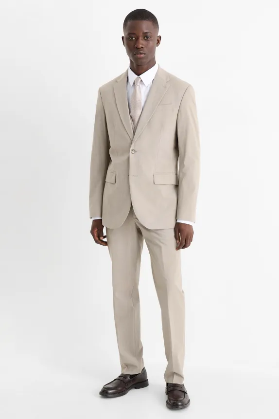 Suit with tie - regular fit - stretch - 4 piece gray-brown