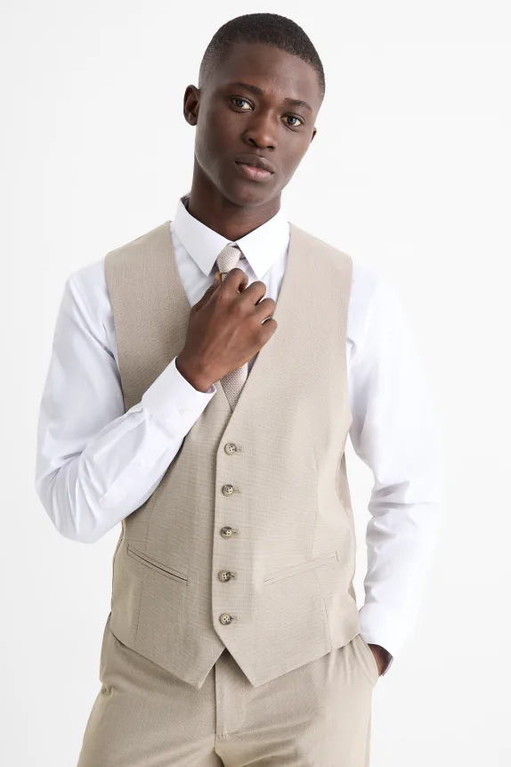 Suit with tie - regular fit - stretch - 4 piece gray-brown