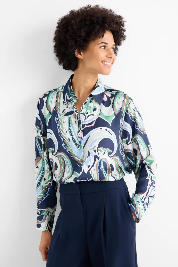 Blouse - patterned dark blue