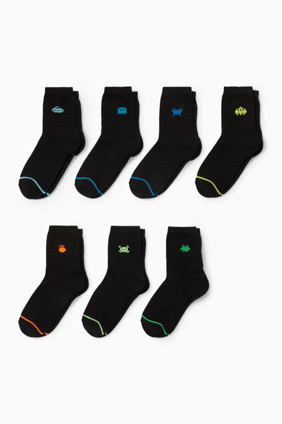 Multipack of 7 - gaming - socks with motif black