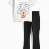 CapyFun - set - short sleeve T-shirt and flared leggings - 2 piece white / black