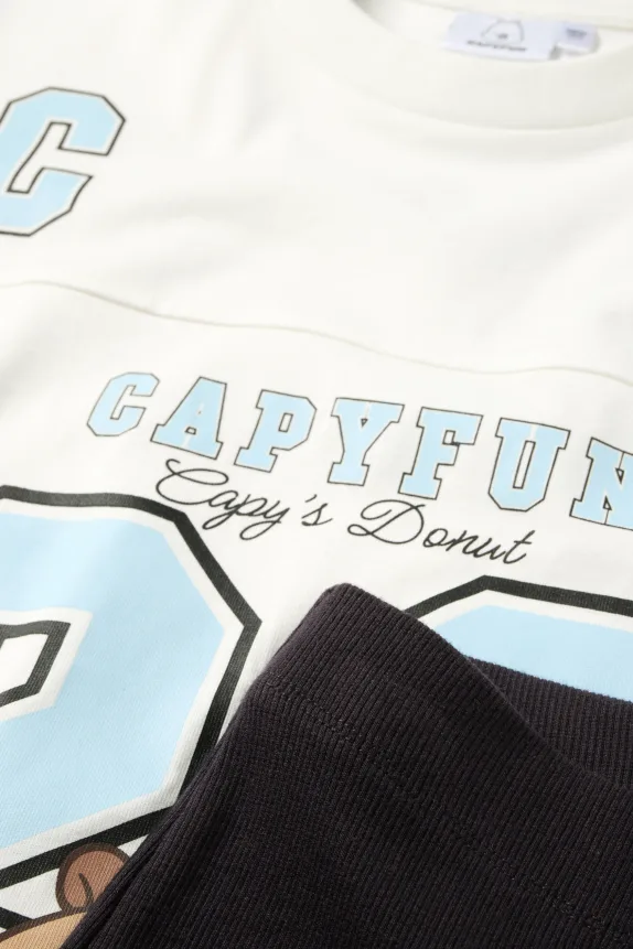 CapyFun - set - short sleeve T-shirt and flared leggings - 2 piece white / black