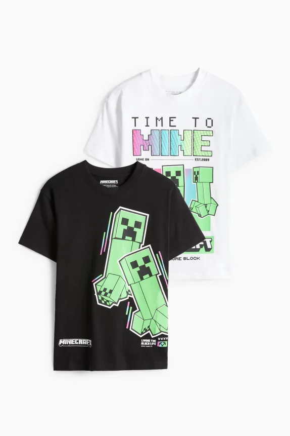 Multipack of 2 - Minecraft - short sleeve T-shirt black / white