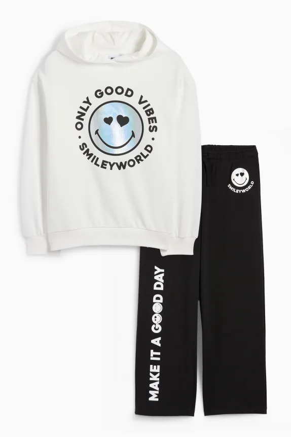 SmileyWorld® - set - hoodie and joggers - 2 piece black / white