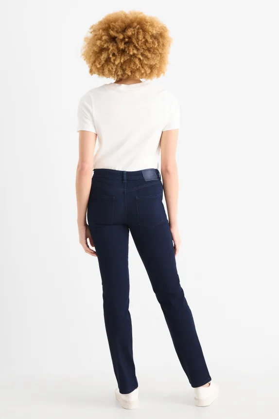 Straight jeans - mid-rise waist denim-dark blue