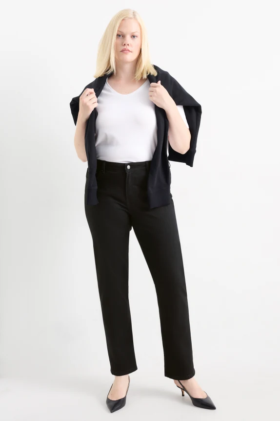 Straight jeans - mid-rise waist - LYCRAÂ® black