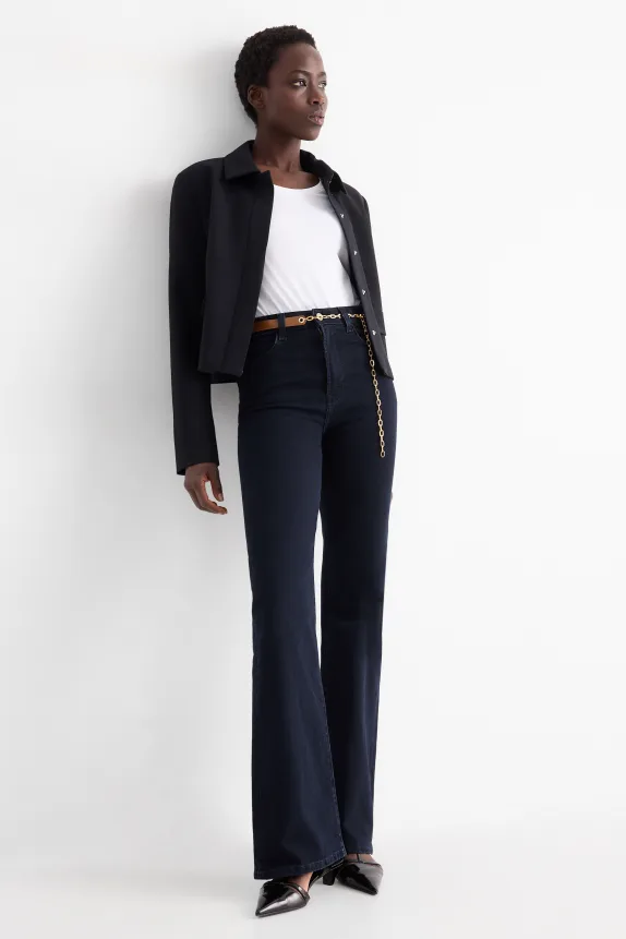 Flared jeans with belt - high waist - LYCRAÂ® denim-dark blue
