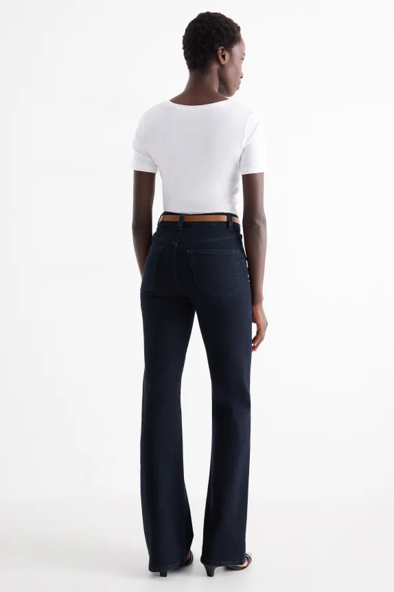 Flared jeans with belt - high waist - LYCRAÂ® denim-dark blue