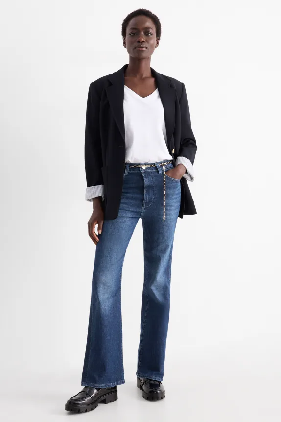 Flared jeans with belt - high waist - LYCRAÂ® blue denim