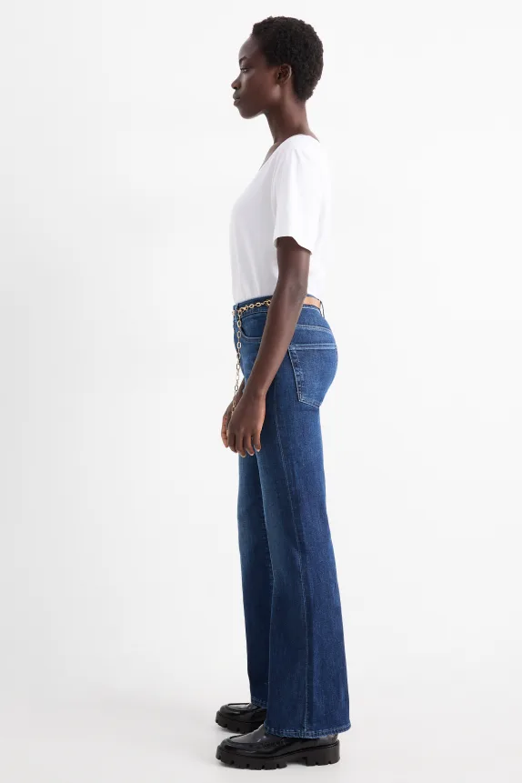 Flared jeans with belt - high waist - LYCRAÂ® blue denim