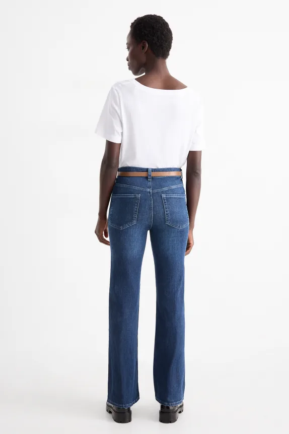 Flared jeans with belt - high waist - LYCRAÂ® blue denim
