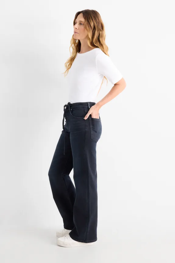 +Wide leg jeans - mid-rise waist - LYCRAÂ® denim-dark blue