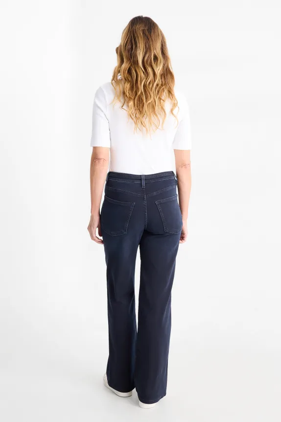 +Wide leg jeans - mid-rise waist - LYCRAÂ® denim-dark blue