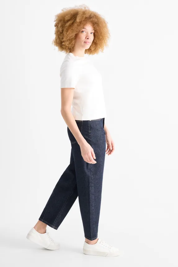 Barrel jeans - high waist denim-dark blue