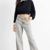 Baggy jeans - mid-rise waist denim-light gray