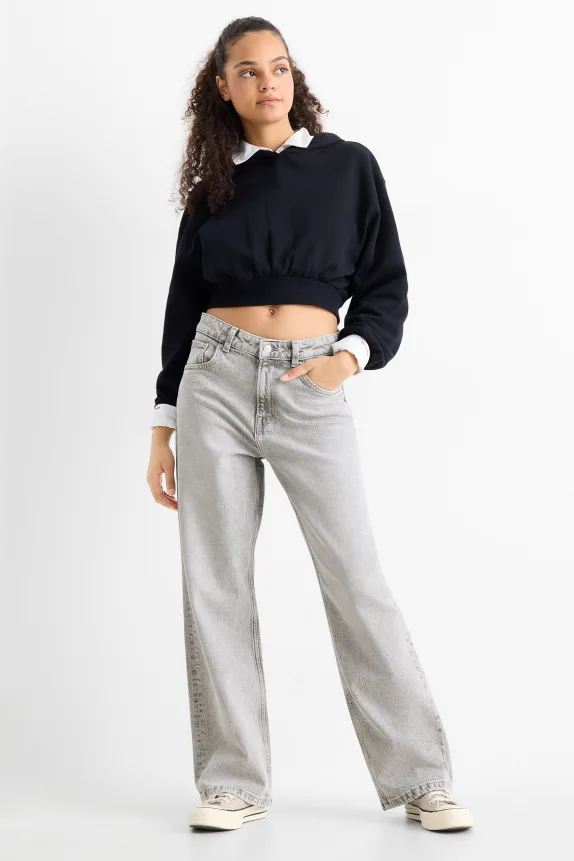 Baggy jeans - mid-rise waist denim-light gray