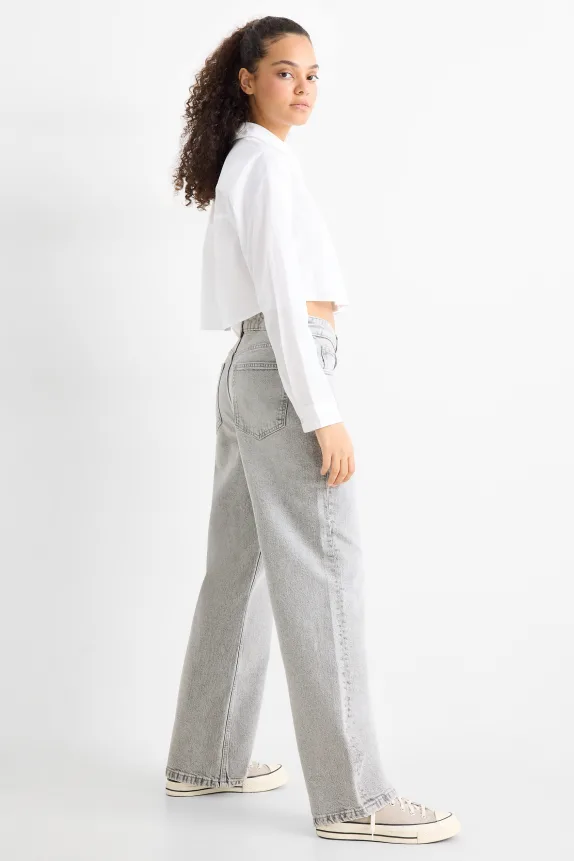 Baggy jeans - mid-rise waist denim-light gray