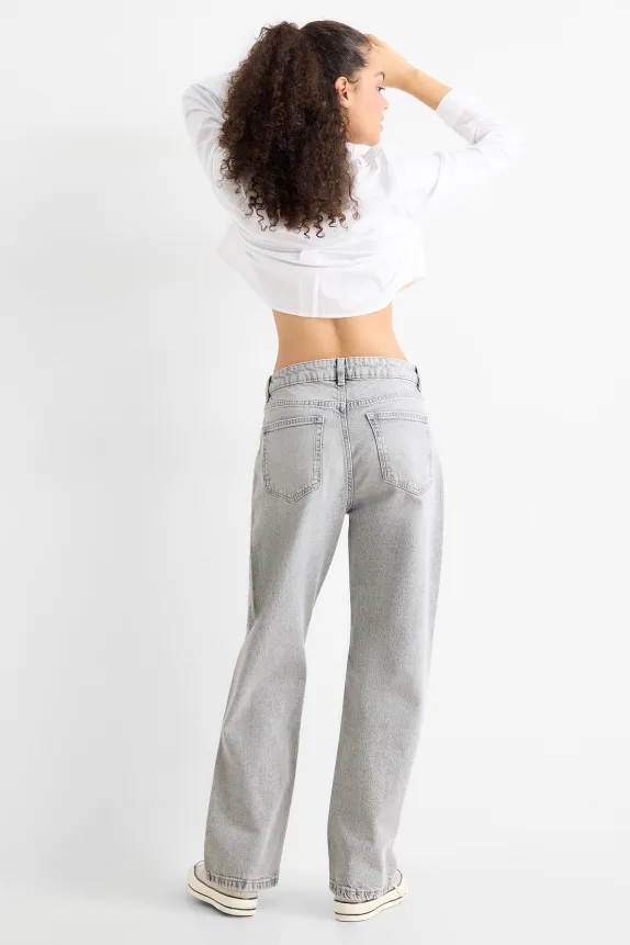 Baggy jeans - mid-rise waist denim-light gray